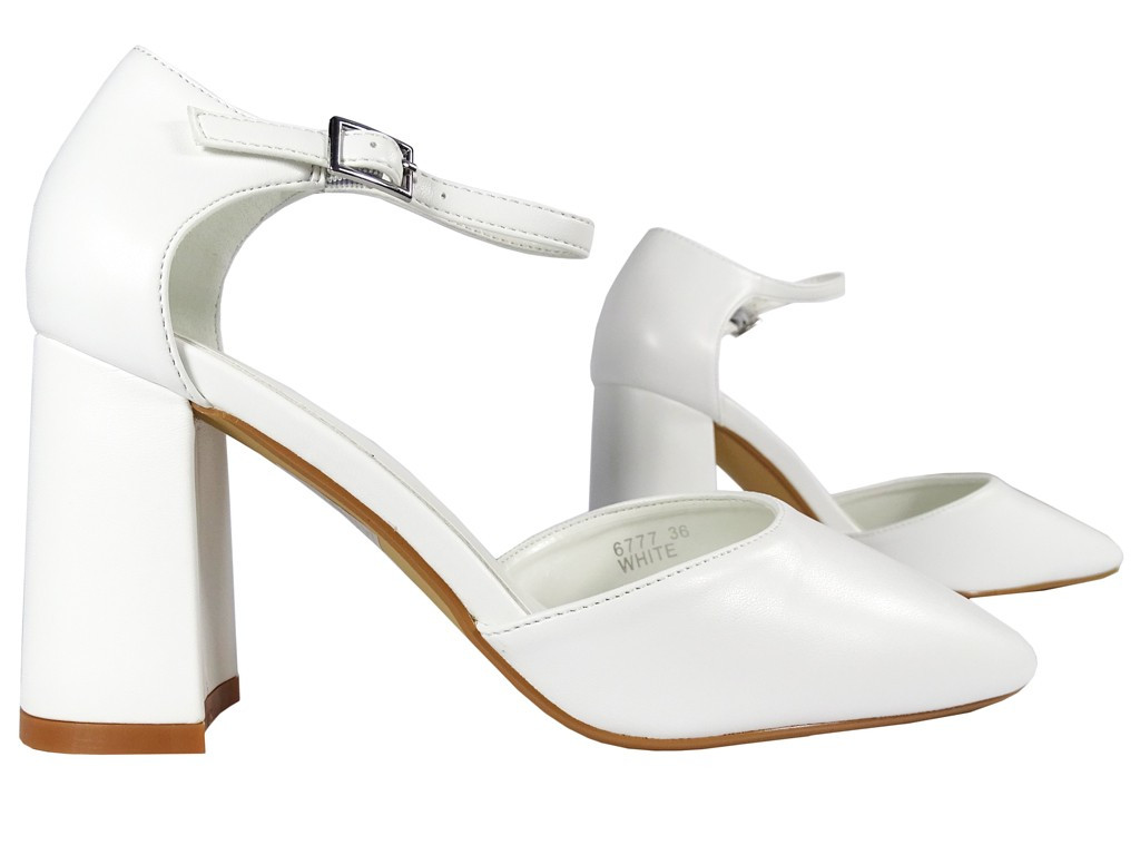 White matte wedding shoes with strap eco leather - 3