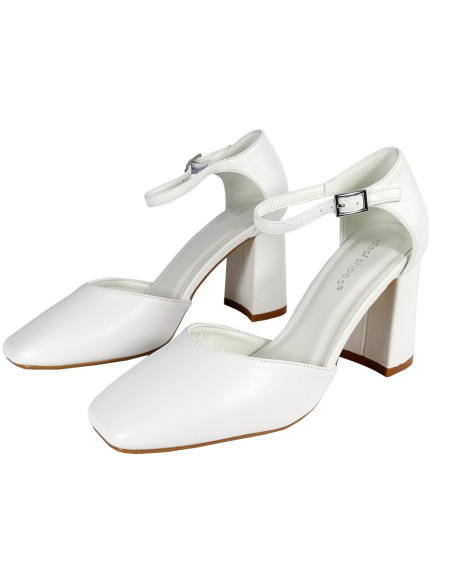 White matte wedding shoes with strap eco leather - 4