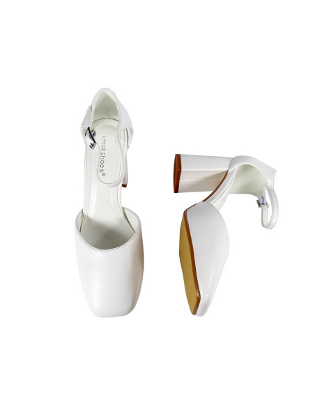 Biele matné svadobné topánky s remienkom z ekokože - 5