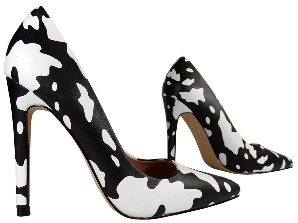 Pantofi stiletto de damă albi și negri - 3