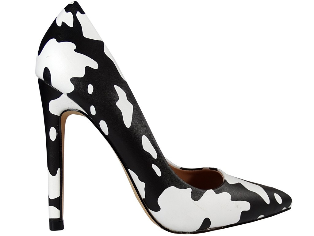 Chaussures à talons aiguilles blanches et noires pour femmes - 1