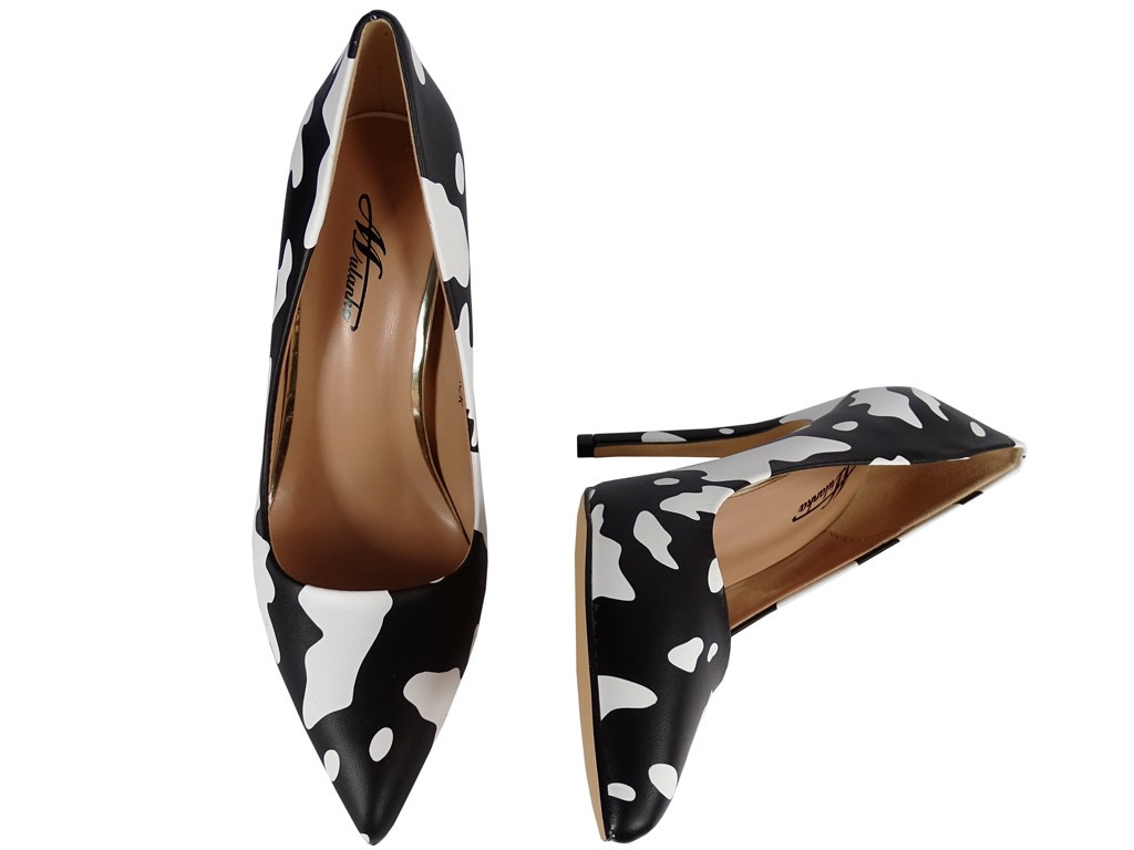 Chaussures à talons aiguilles blanches et noires pour femmes - 5