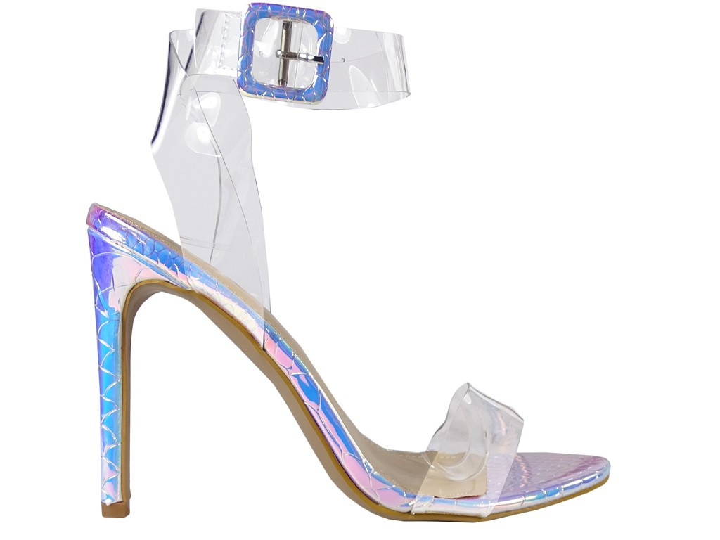 Sandale stiletto argintii iridescente transprent - 1