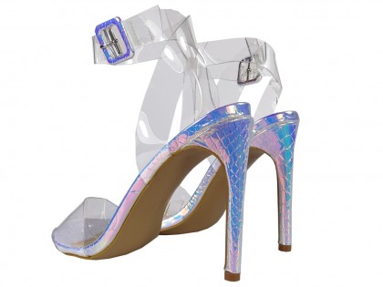 Silver iridescent stiletto sandals transprent - 2