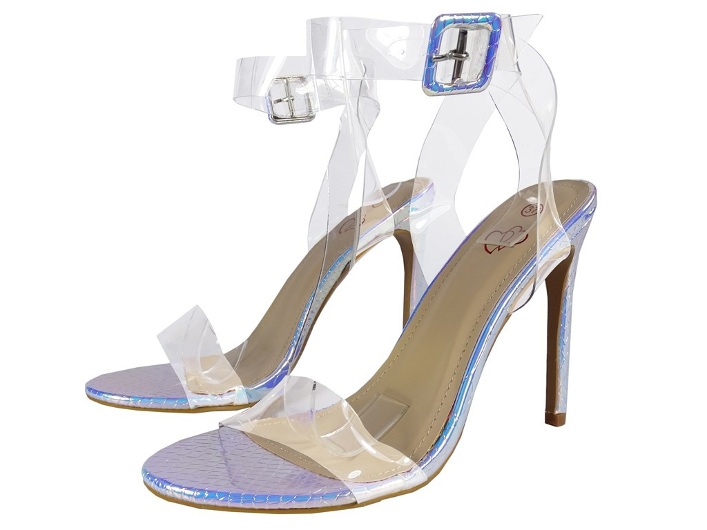 Sudraba mirdzošas caurspīdīgas stiletto sandales - 4