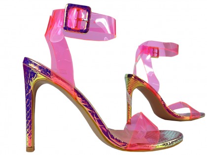 Pink iridescent stiletto sandals transprent - 3