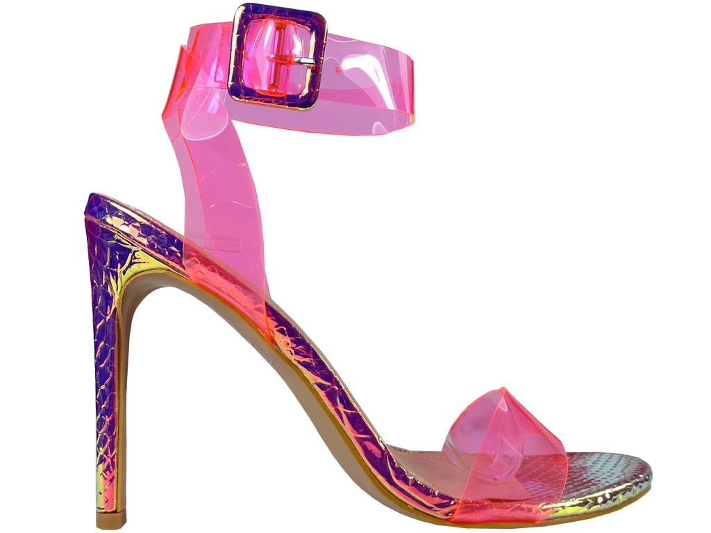 Ružové dúhové sandále na podpätku transprent - 1