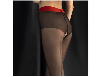 Black tights with red stitching open crotch - 2