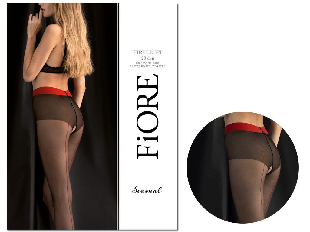 Schwarze Strumpfhose mit roter Naht im offenen Schritt - 3