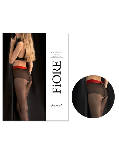 Schwarze Strumpfhose mit roter Naht im offenen Schritt - 3