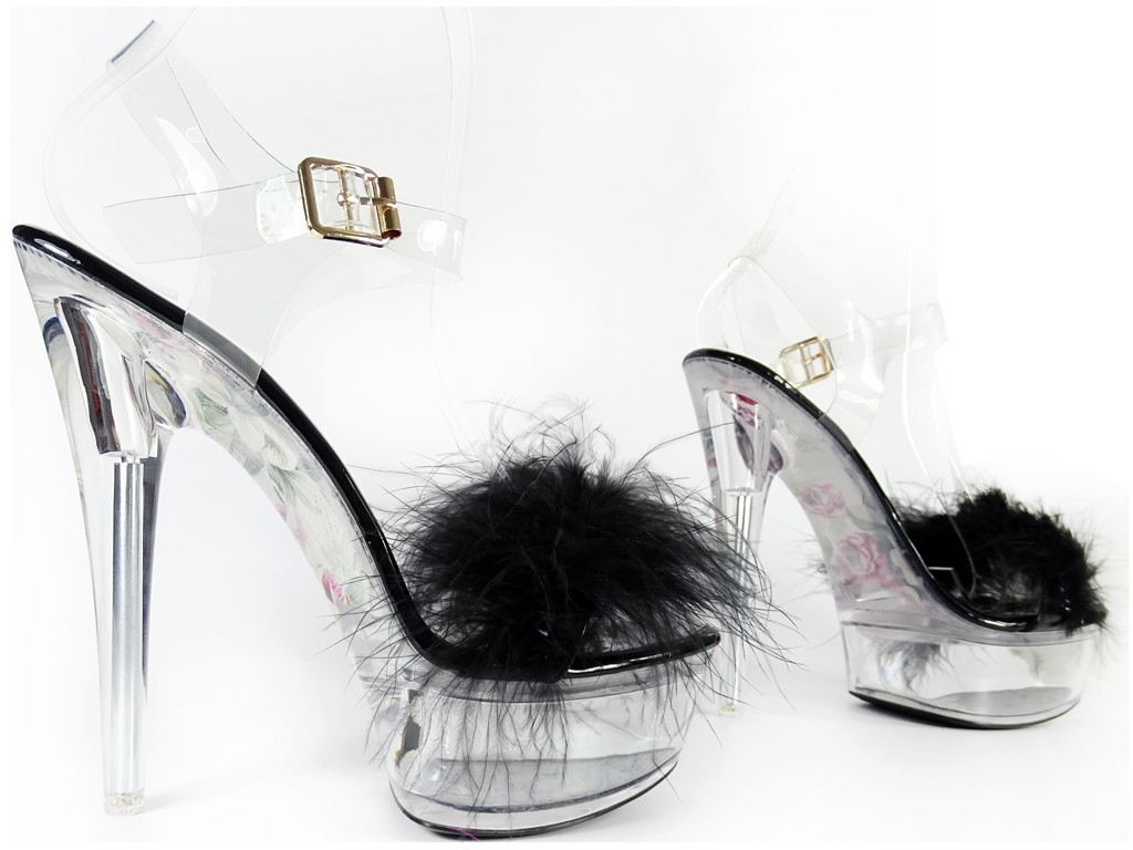 Schwarze transparente Stiletto-Sandalen mit Lametta - 3