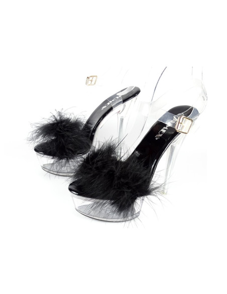 Sandale stiletto transparente negre cu beteală - 4