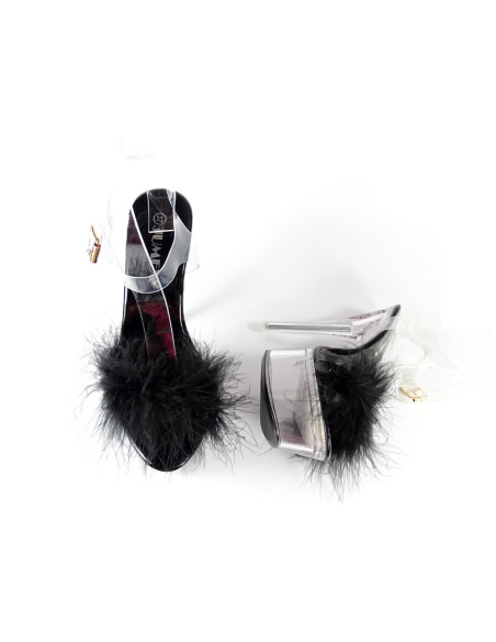 Schwarze transparente Stiletto-Sandalen mit Lametta - 5