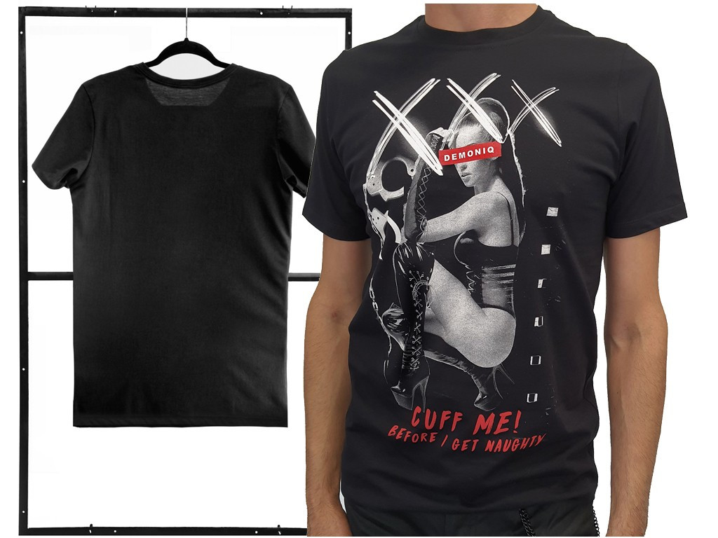 Schwarzes Baumwoll-T-Shirt sexy Muster - 4