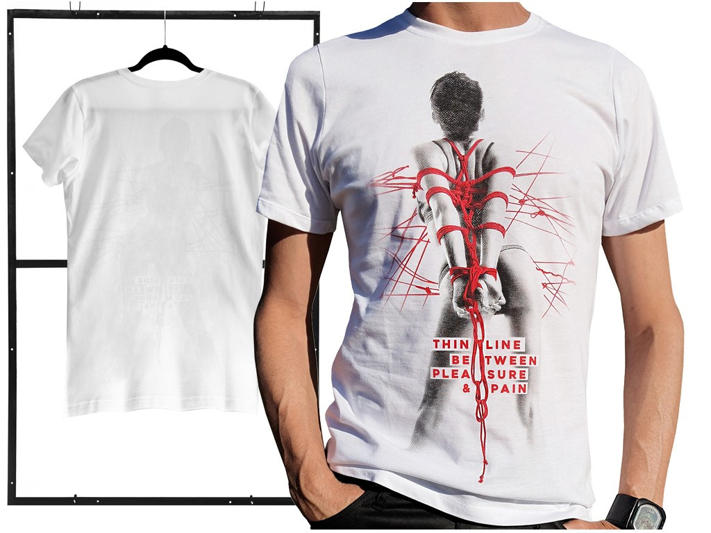 Męski biały t-shirt bawełniany erotyczny wzór