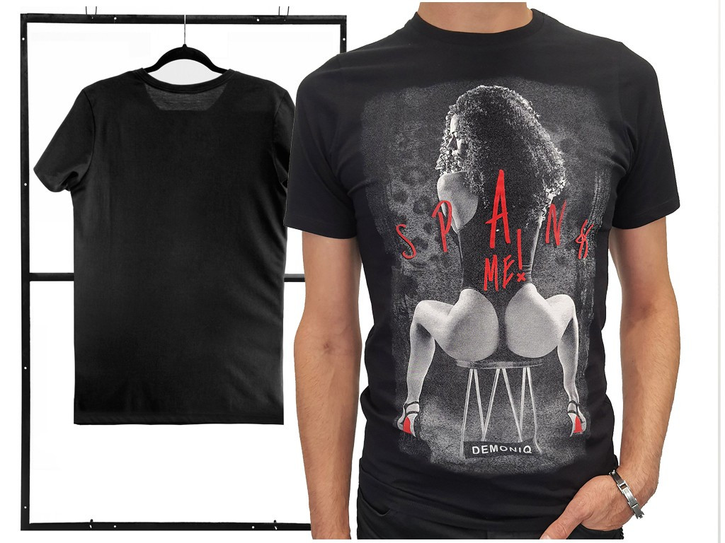 Czarny t-shirt dla mężczyzn z erotic nadruk - 3