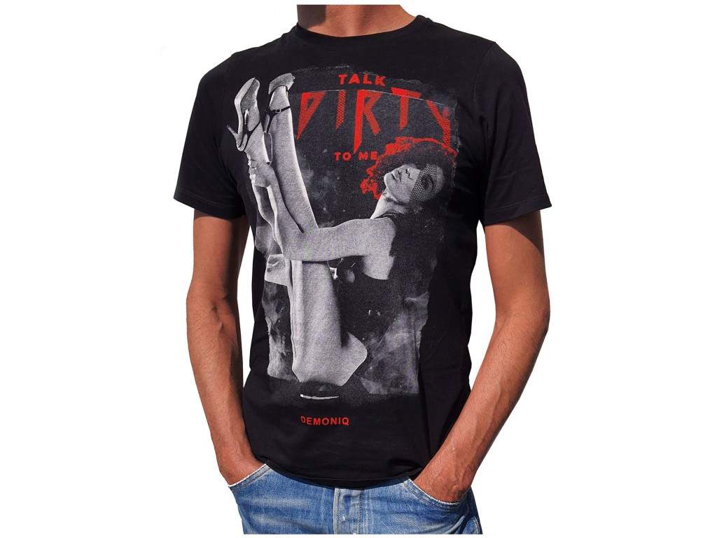 Erotyczny nadruk męski t-shirt czarny - 1
