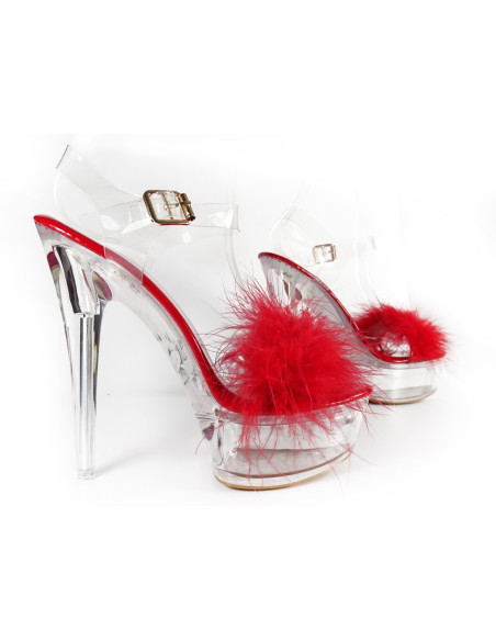 Red transparent stiletto sandals with tinsel - 3