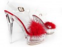 Raudoni permatomi smailianosiai sandalai su blizgučiais - 3