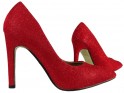 Piros brokát női tűsarkú cipő - 3