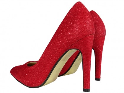 Piros brokát női tűsarkú cipő - 2