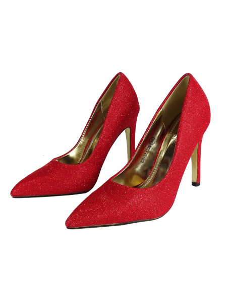 Stilettos pour dames en brocart rouge - 4