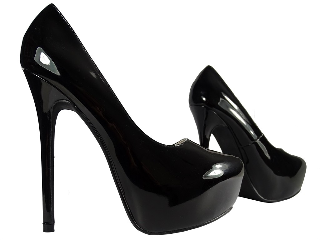 Black patent leather stilettos with platform shoes - 3