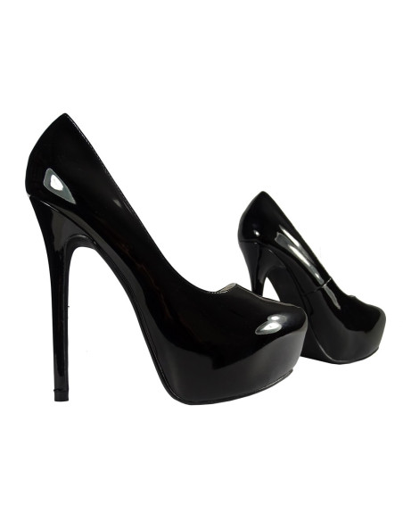 Chaussures à talons aiguilles laquées noires avec plateforme - 3