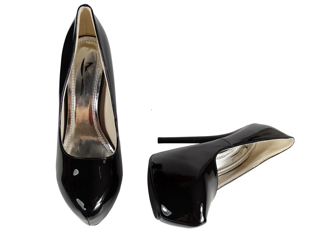 Schwarz lackierte Stöckelschuhe mit Plateau - 5