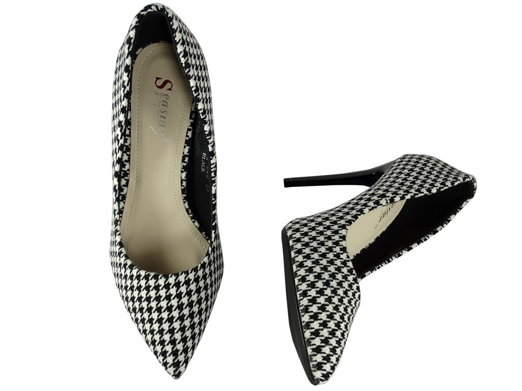 Talons aiguilles peplite pour femmes, blanc et noir - 5