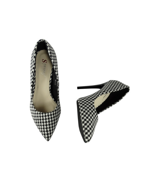 Talons aiguilles peplite pour femmes, blanc et noir - 5
