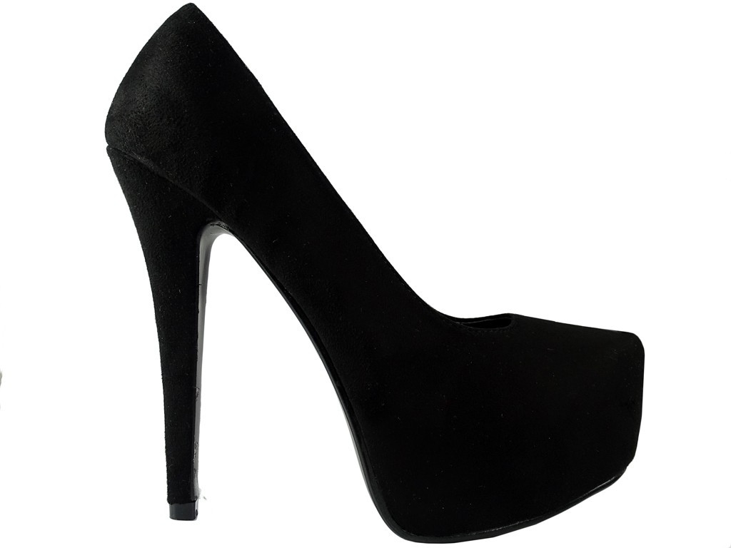 Schwarze matte Plateau-Stilettos aus Wildleder - 1