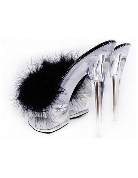 Melnas čības ar kažokādu uz caurspīdīga stiletto papēža - 2