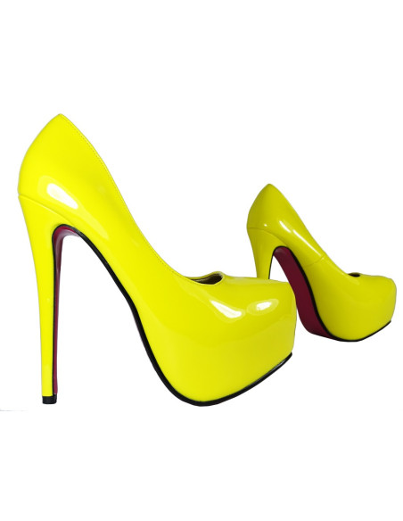 Yellow platform stilettos lacquer pink sole - 3