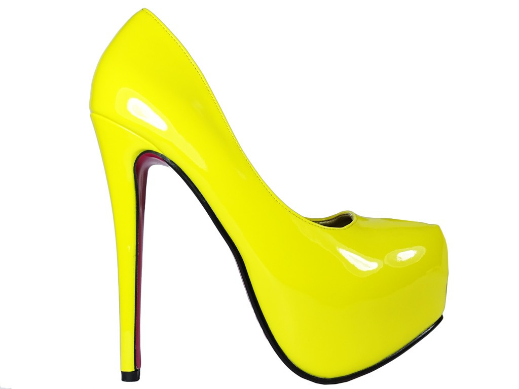 Yellow platform stilettos lacquer pink sole - 1
