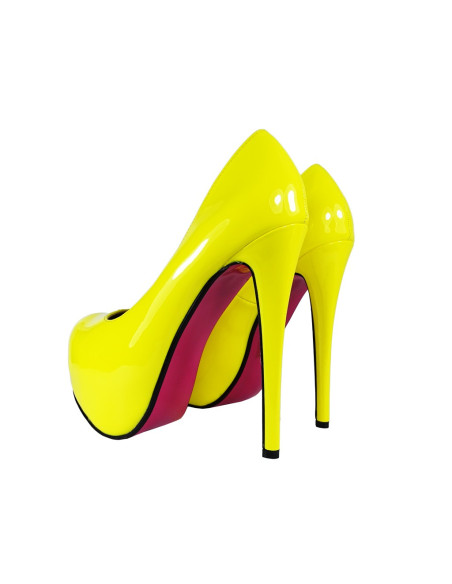 Yellow platform stilettos lacquer pink sole - 2