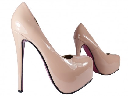Bézs színű platformos tűsarkú cipő rózsaszín talpú cipő - 3