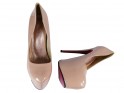 Bézs színű platformos tűsarkú cipő rózsaszín talpú cipő - 4