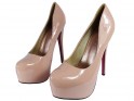 Bézs színű platformos tűsarkú cipő rózsaszín talpú cipő - 5