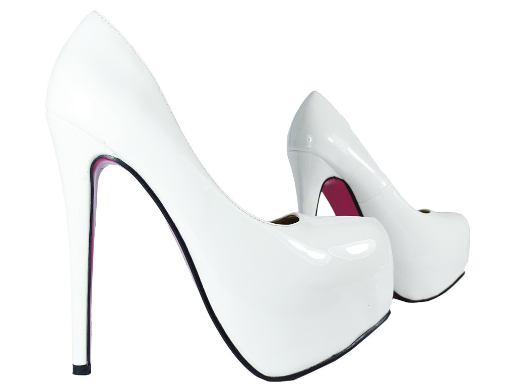 Weiße Plateau-Stilettos zum Schnüren mit rosa Sohle - 3