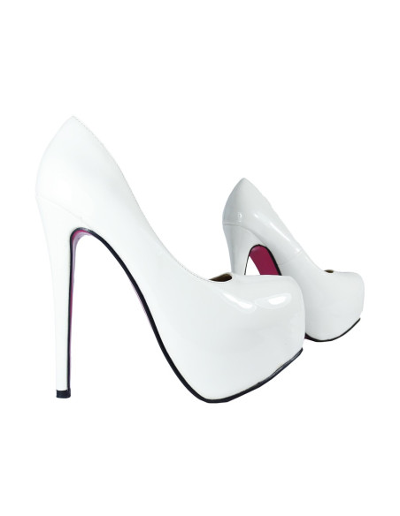 Baltas platformas stilettos mežģīnes ar rozā zoli - 3