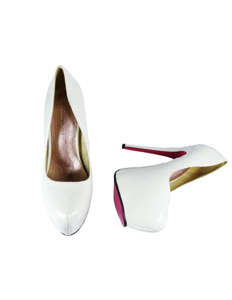 Baltas platformas stilettos mežģīnes ar rozā zoli - 5