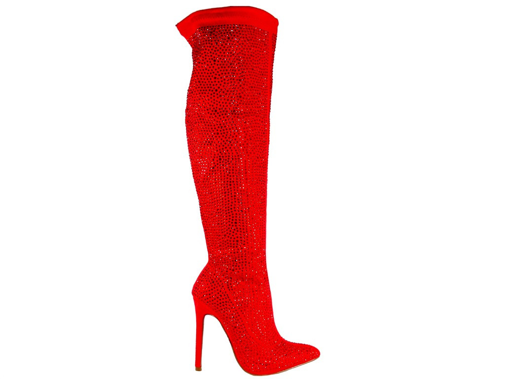 Červené dámské boty se zirkony - 1