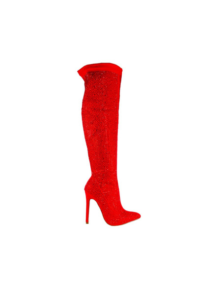 Rote Damenstiefel mit Zirkonen - 1