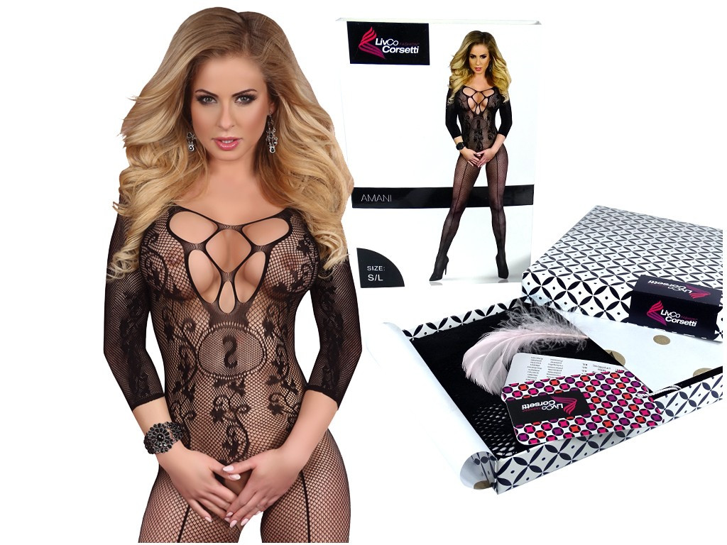 Schwarzer Bodystocking offener Schritt - 5