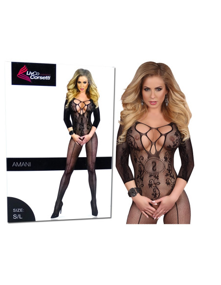 Fekete bodystocking nyitott lábszár - 3