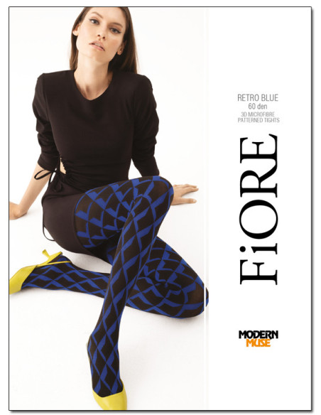 Tights 60den retro pattern navy blue and black - 1
