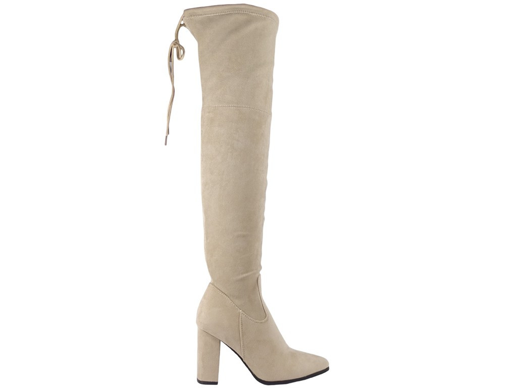 Beige Overknee-Stiefel aus Wildleder - 1