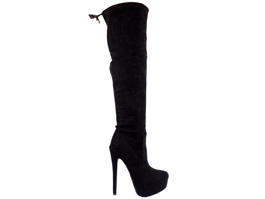 Black suede platform knee-high boots - 1