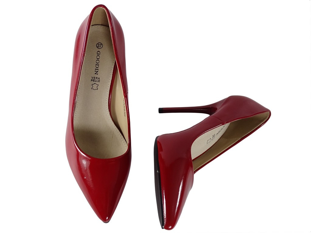 Kirschrote Damenstilettos aus Ökoleder - 4